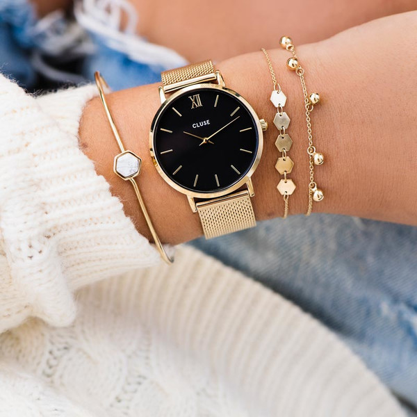 Cluse Minuit Mesh Damenuhr Gold/Schwarz CW0101203017...