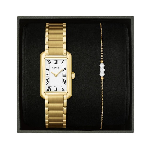 Geschenkbox - Belisenna Damenuhr in Gold/Weiß und dünnes...