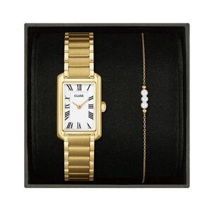 Geschenkbox - Belisenna Damenuhr in Gold/Weiß und dünnes...